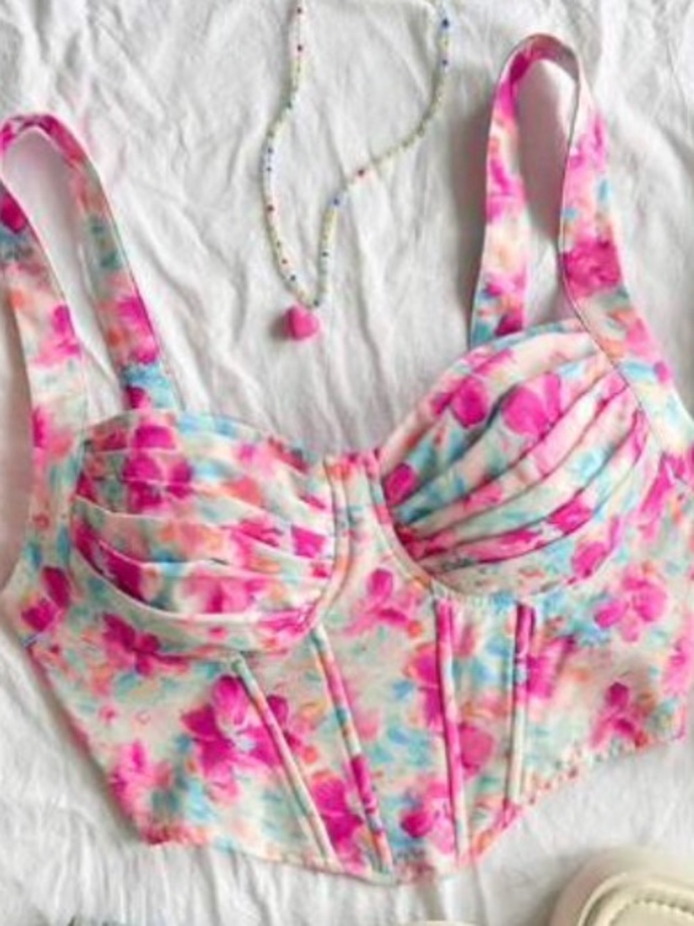 Women's Floral Sweetheart Bustier Camisole - Pink Multicolor